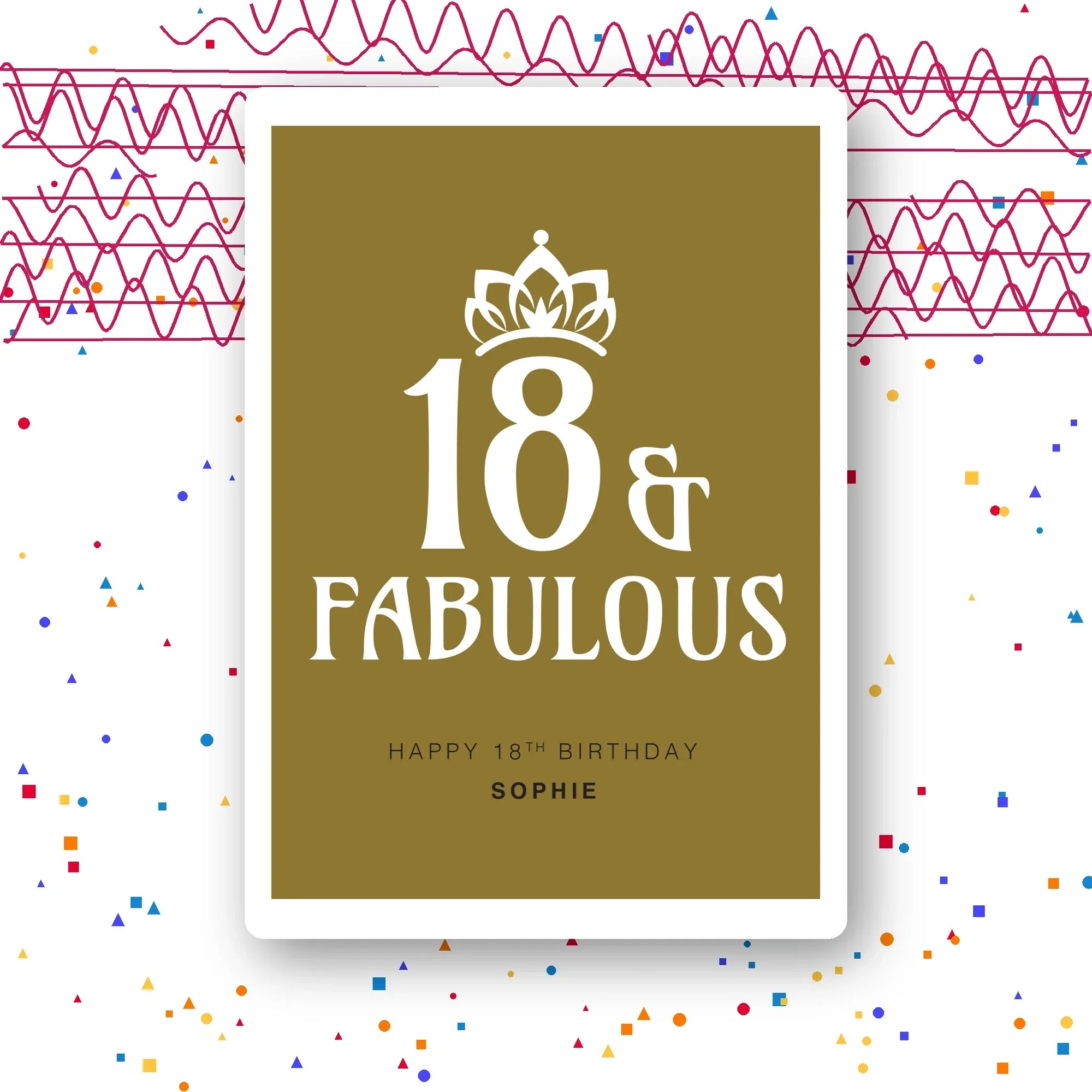 18 and fabulous personalised birthday card with crown in olive green