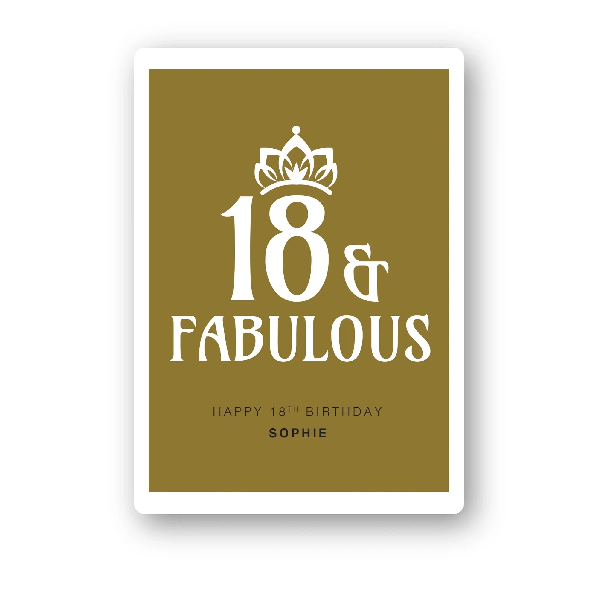 18 and fabulous personalised birthday card with crown in olive green
