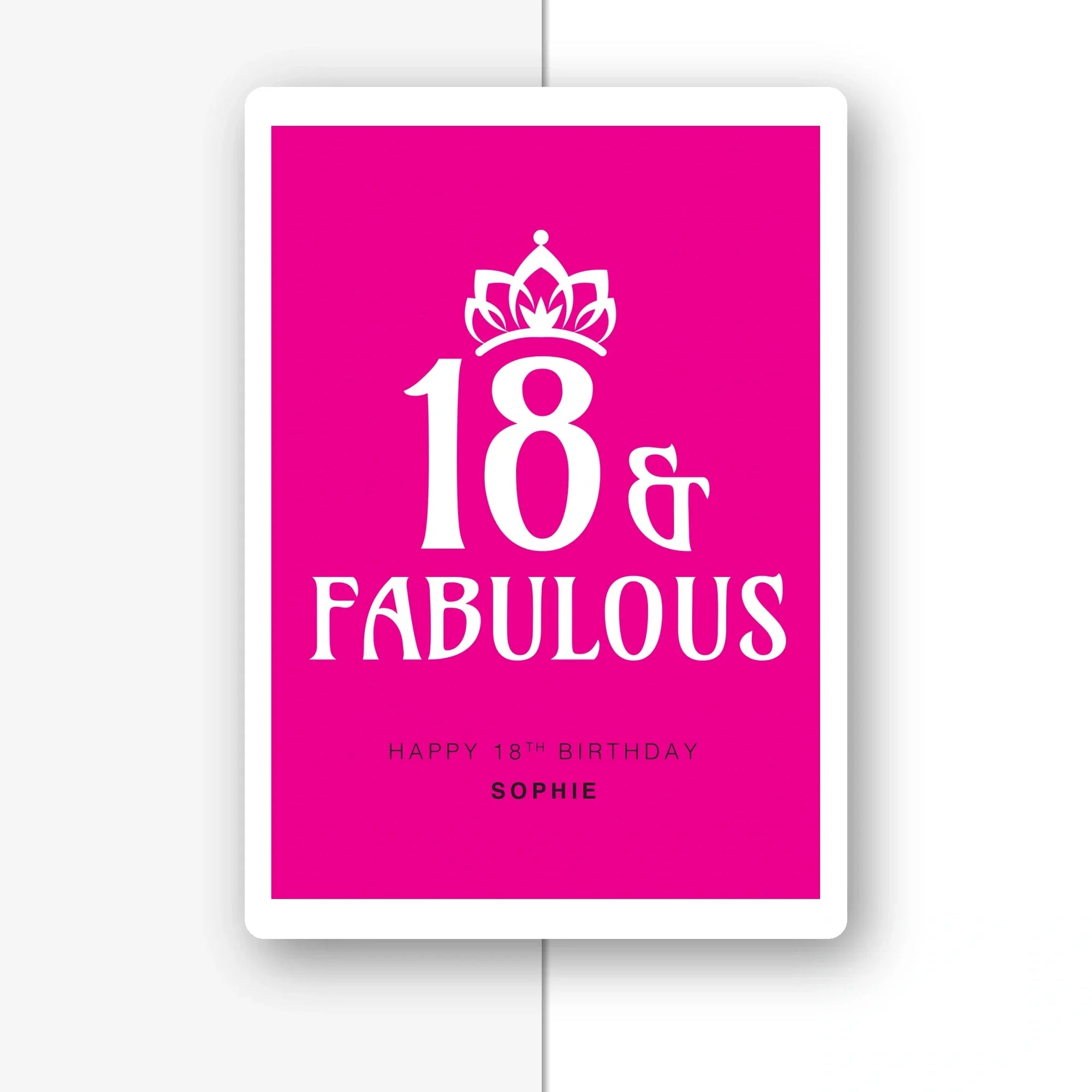 personalised 18 and fabulous birthday card with crown in hot pink