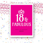 personalised 18 and fabulous birthday card with crown in hot pink