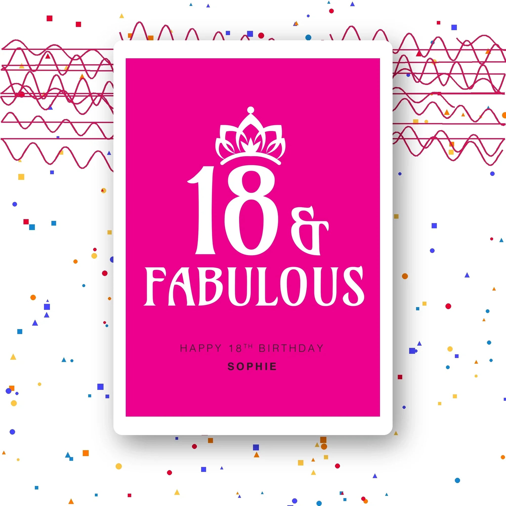 personalised 18 and fabulous birthday card with crown in hot pink