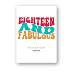 eighteen and fabulous rainbow personalised 18th birthday card, bold typography, luxury folded card mockup – clean white background