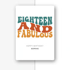 eighteen and fabulous rainbow B personalised 18th card, colourful type, premium folded card mockup – half light grey with shadow
