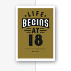 life begins at 18 personalised birthday card in olive green typography