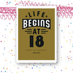 life begins at 18 personalised birthday card in olive green typography