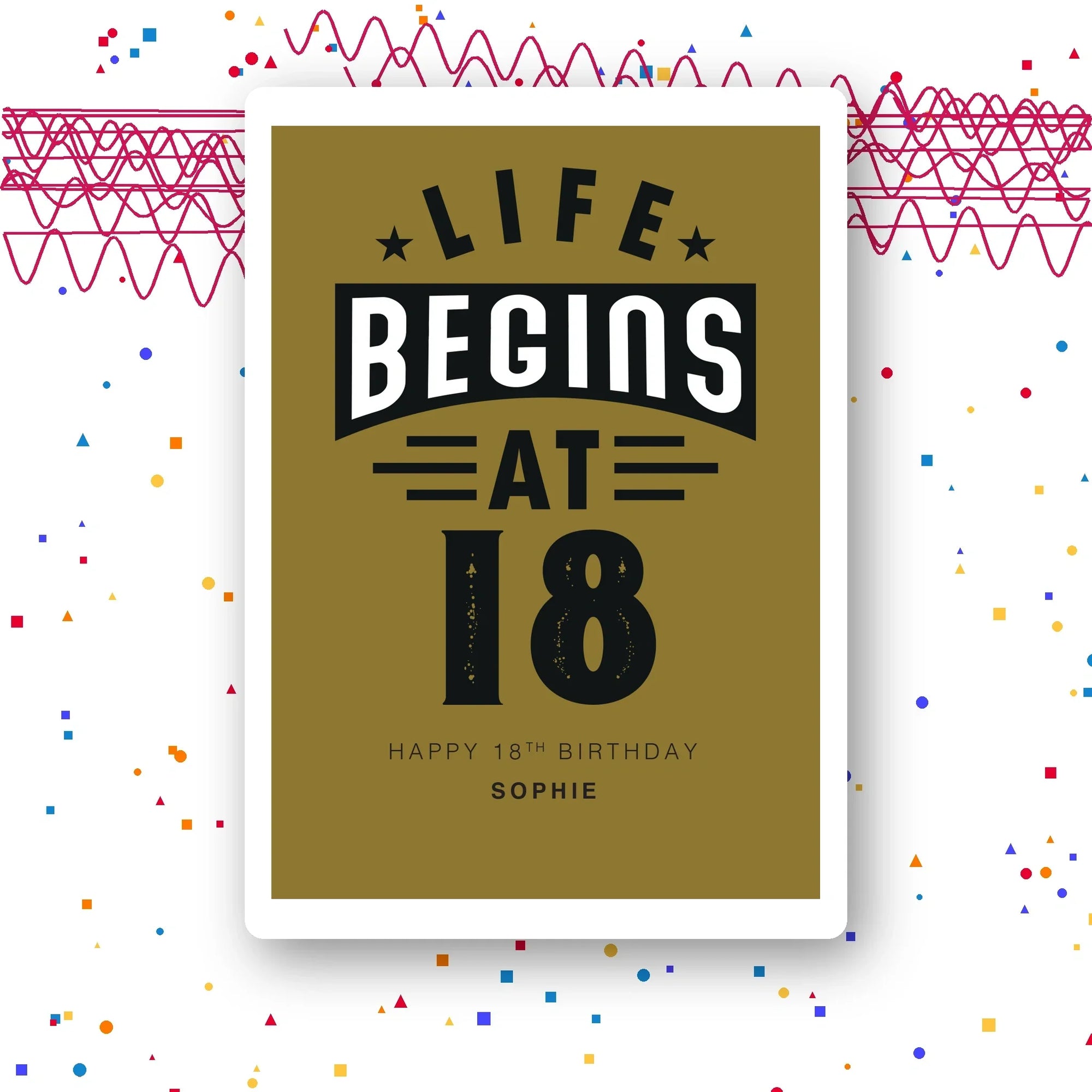 life begins at 18 personalised birthday card in olive green typography