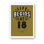 life begins at 18 personalised birthday card in olive green typography
