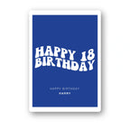 minimal navy personalised 18th birthday card with clean type, custom name, premium folded card, clean white background mockup