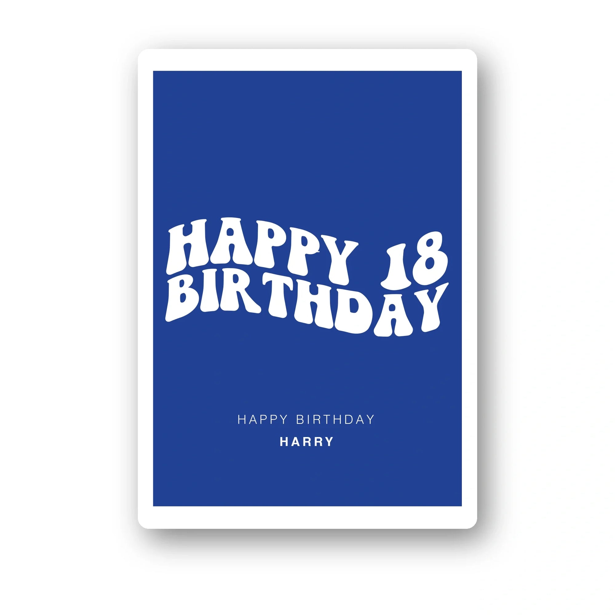 minimal navy personalised 18th birthday card with clean type, custom name, premium folded card, clean white background mockup