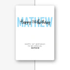 bold name overlay blue script personalised 18th birthday card