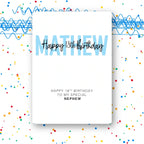bold name overlay blue script personalised 18th birthday card