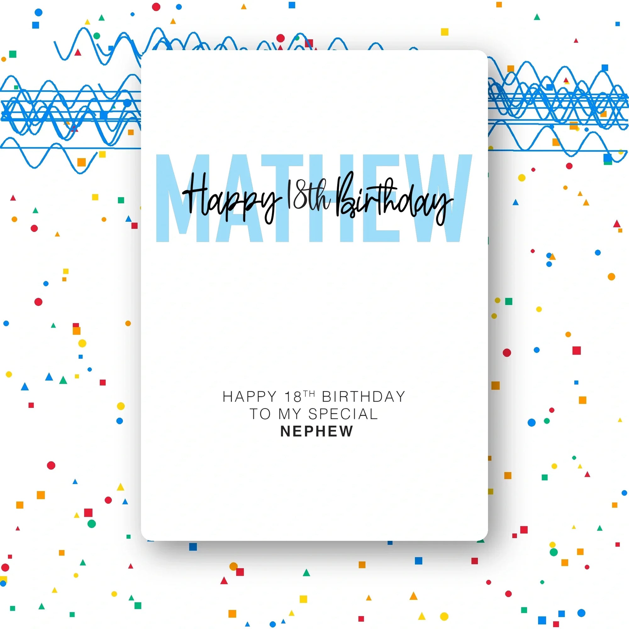 bold name overlay blue script personalised 18th birthday card