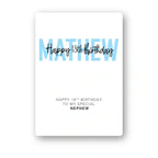 bold name overlay blue script personalised 18th birthday card