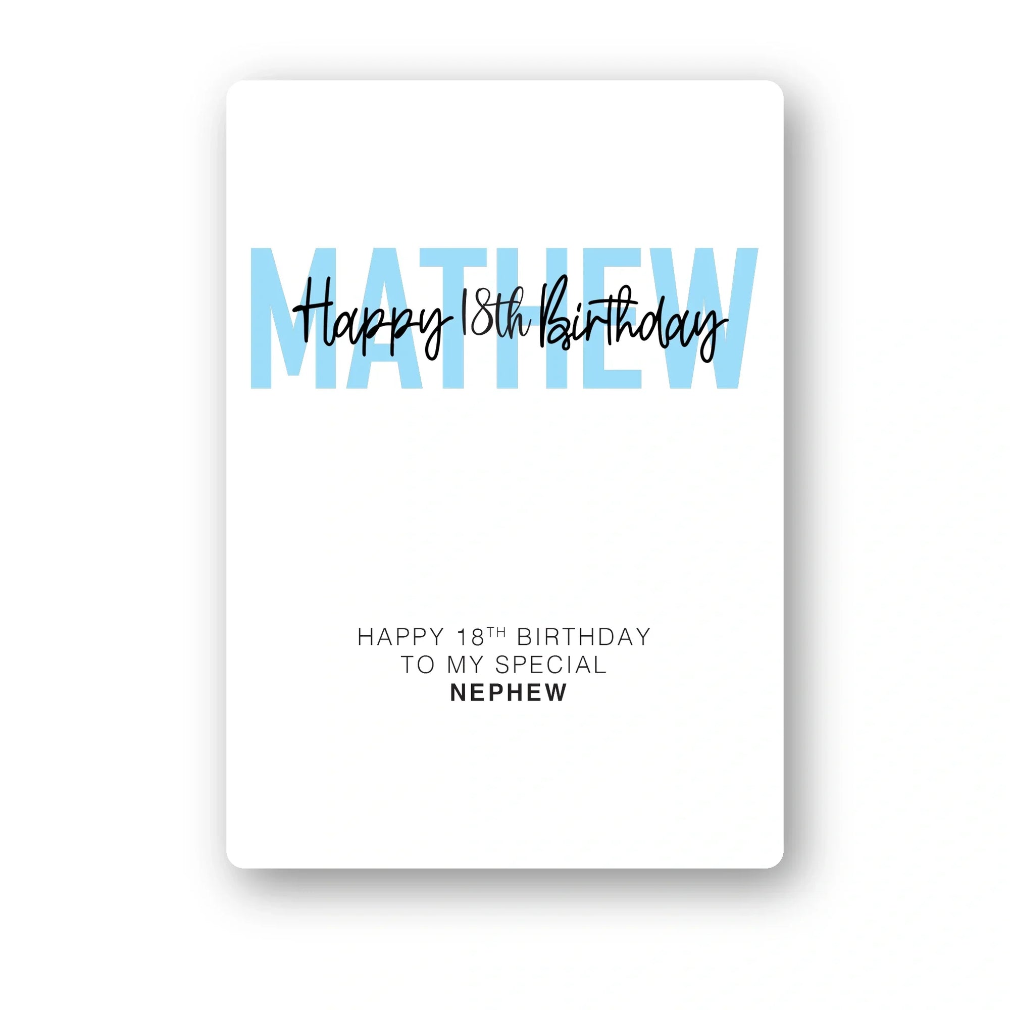 bold name overlay blue script personalised 18th birthday card