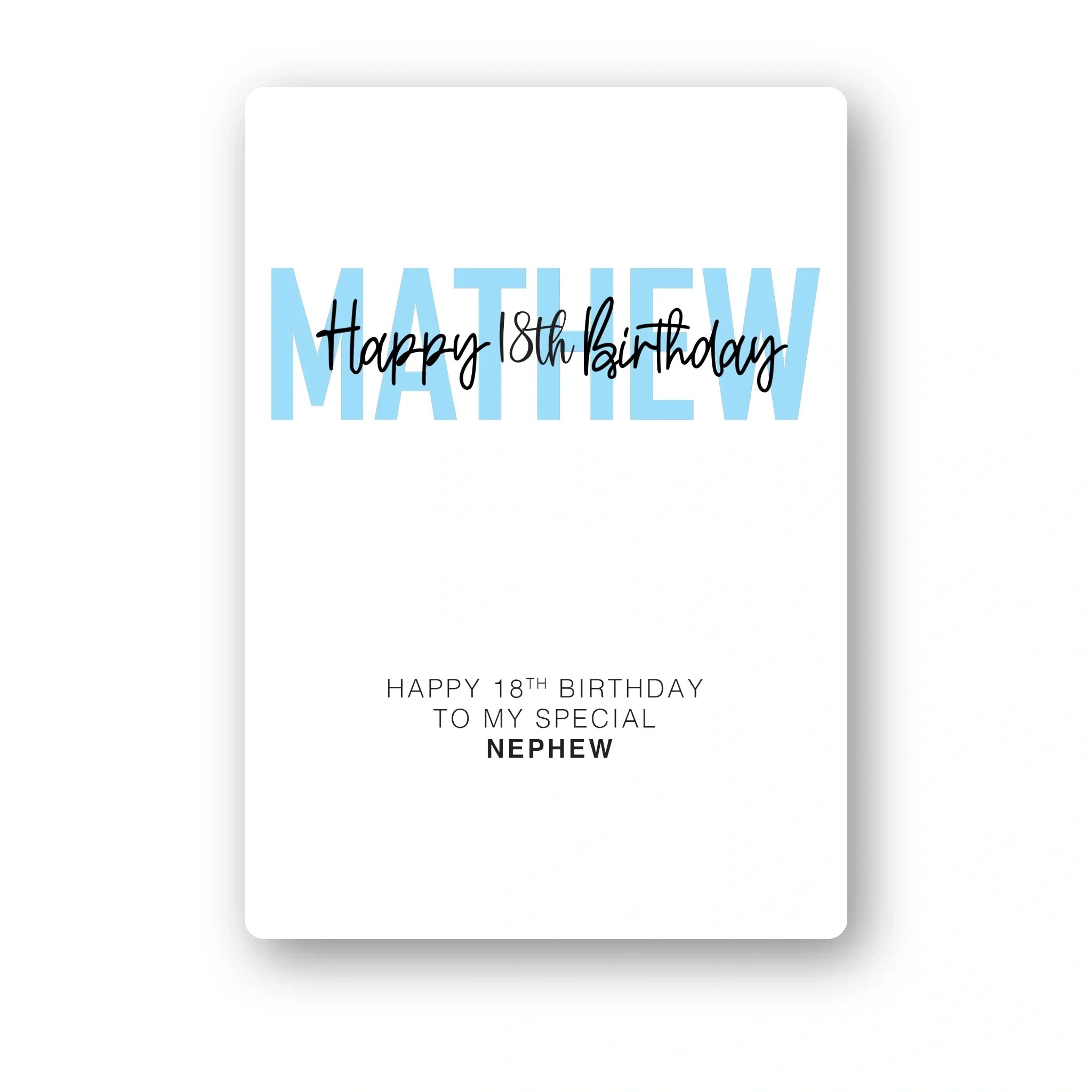 bold name overlay blue script personalised 18th birthday card
