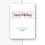 bold name overlay pink script personalised 18th birthday card