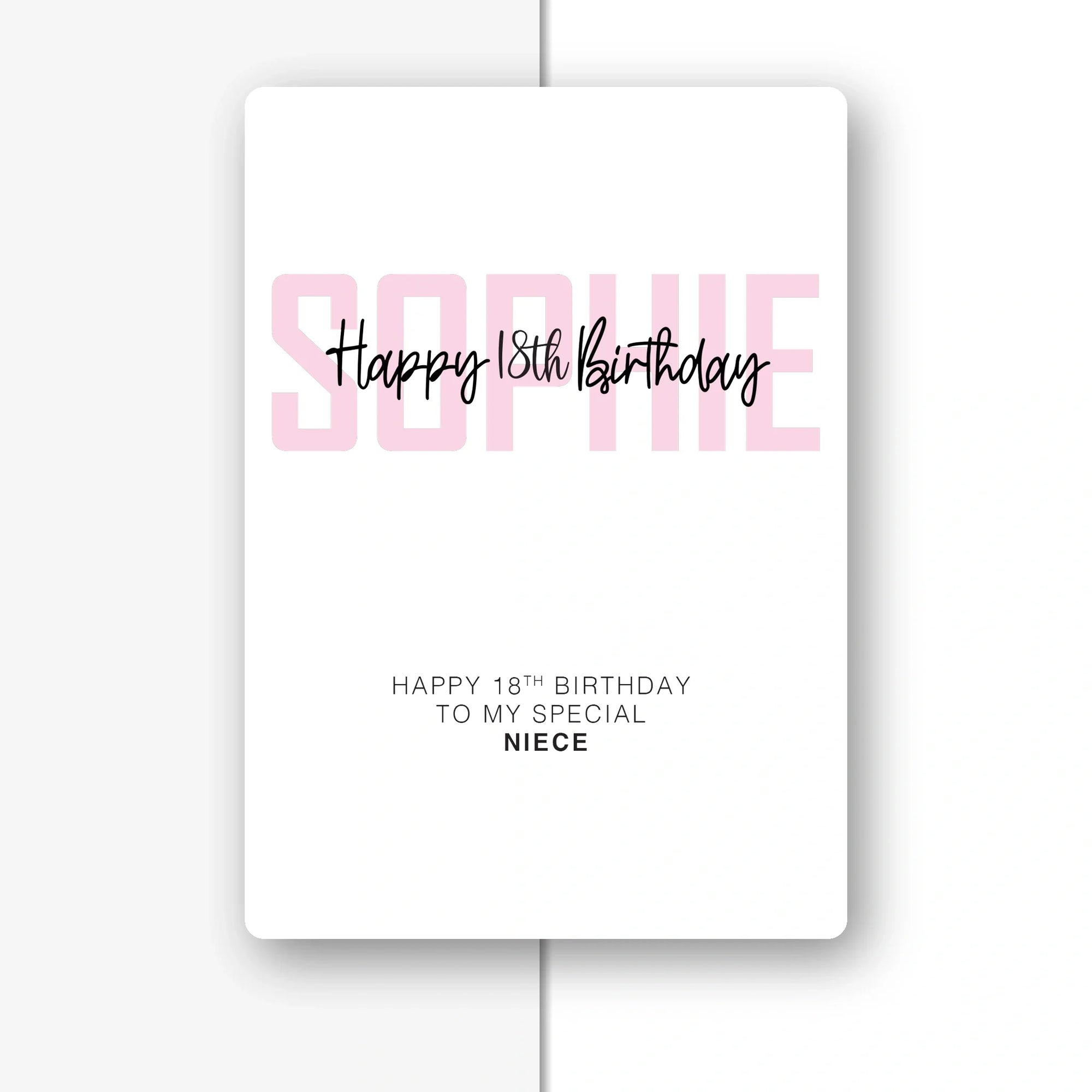bold name overlay pink script personalised 18th birthday card