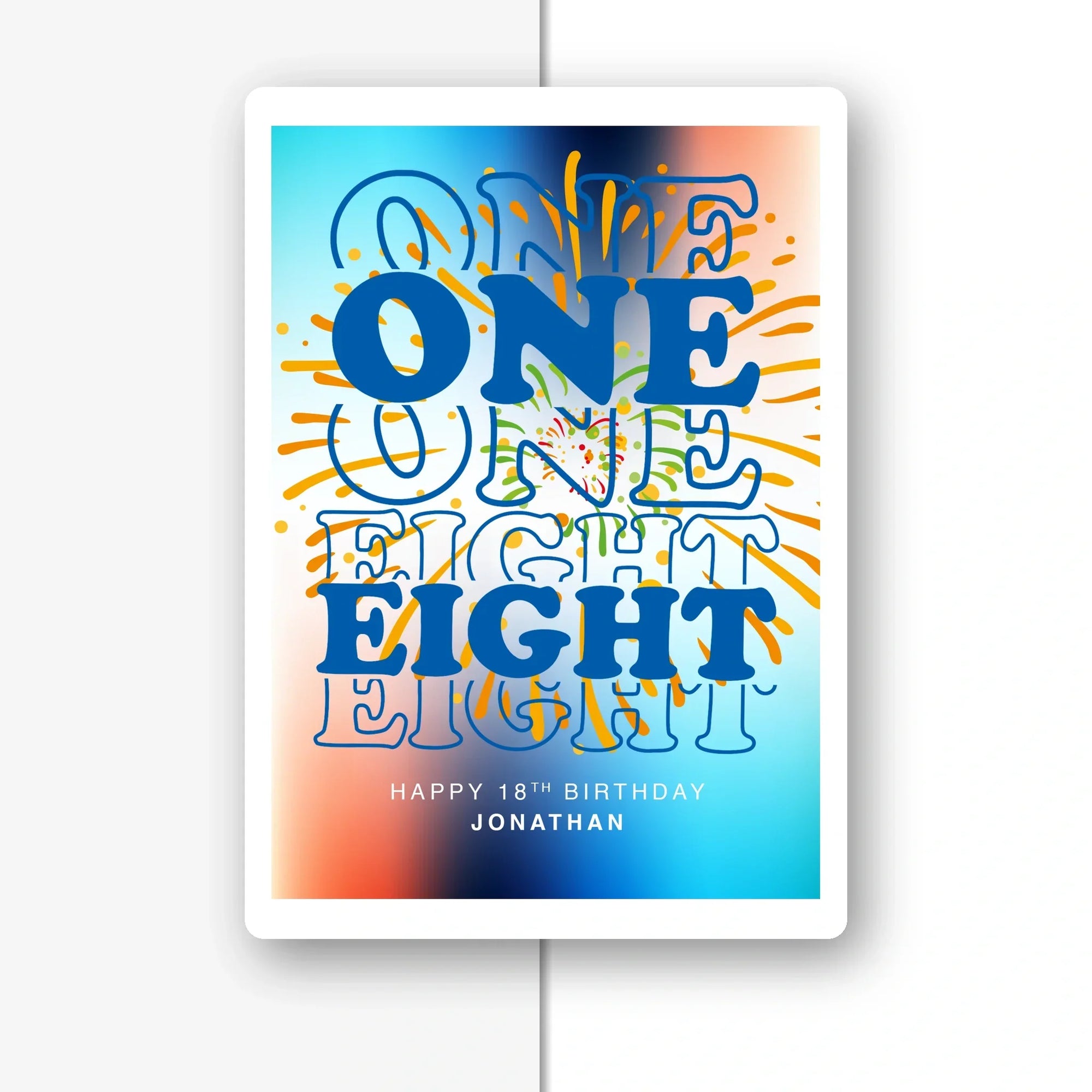 one eight fireworks gradient personalised 18th birthday card