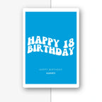 retro wavy cyan personalised 18th birthday card, custom name, premium folded cardstock mockup – half light grey with shadow
