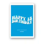 retro wavy cyan personalised 18th birthday card, custom name, premium folded cardstock mockup – clean white background
