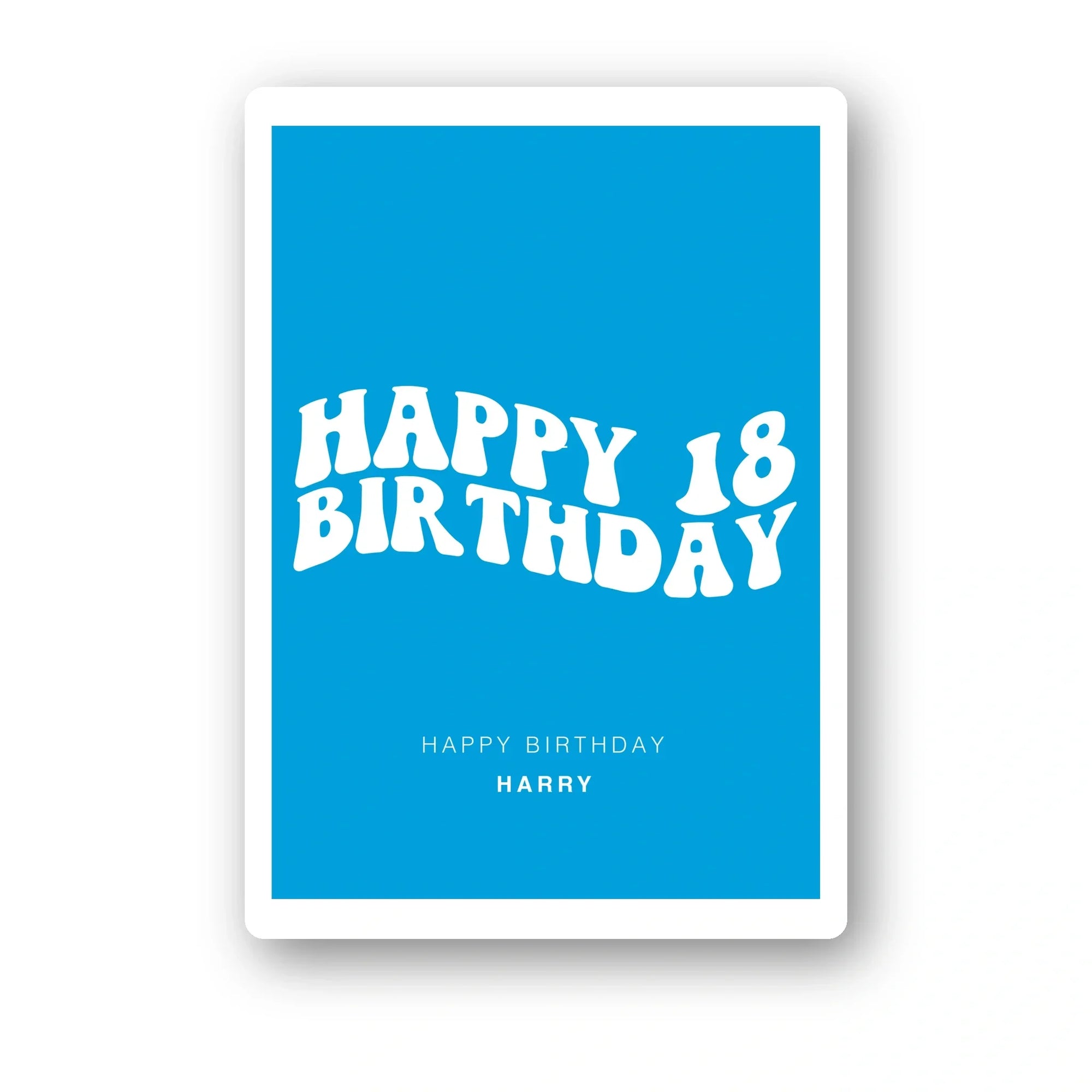 retro wavy cyan personalised 18th birthday card, custom name, premium folded cardstock mockup – clean white background