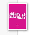 retro wavy magenta personalised 18th birthday card, custom name, premium folded card mockup – half light grey with shadow