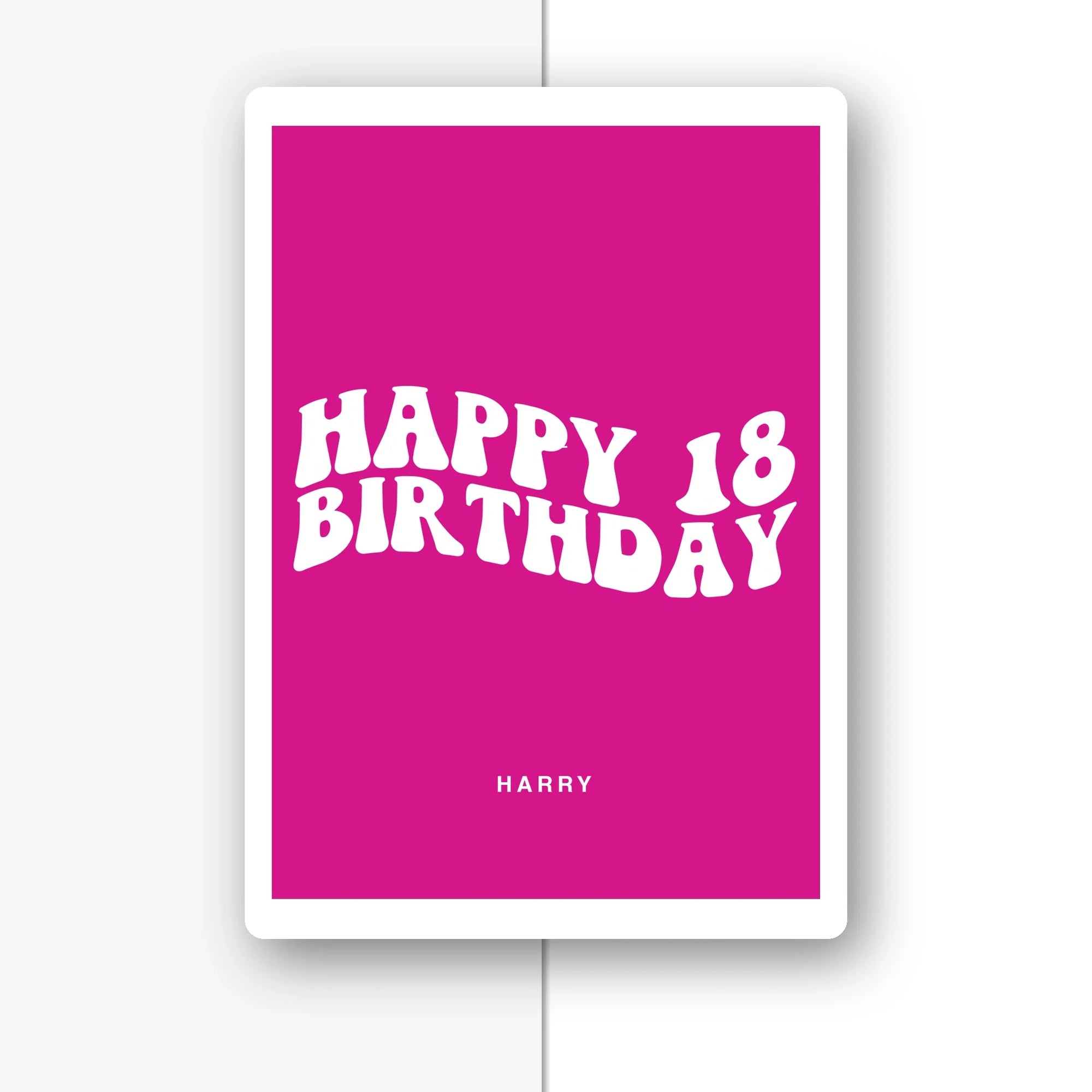 retro wavy magenta personalised 18th birthday card, custom name, premium folded card mockup – half light grey with shadow