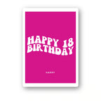 retro wavy magenta personalised 18th birthday card, custom name, premium folded card mockup – clean white background