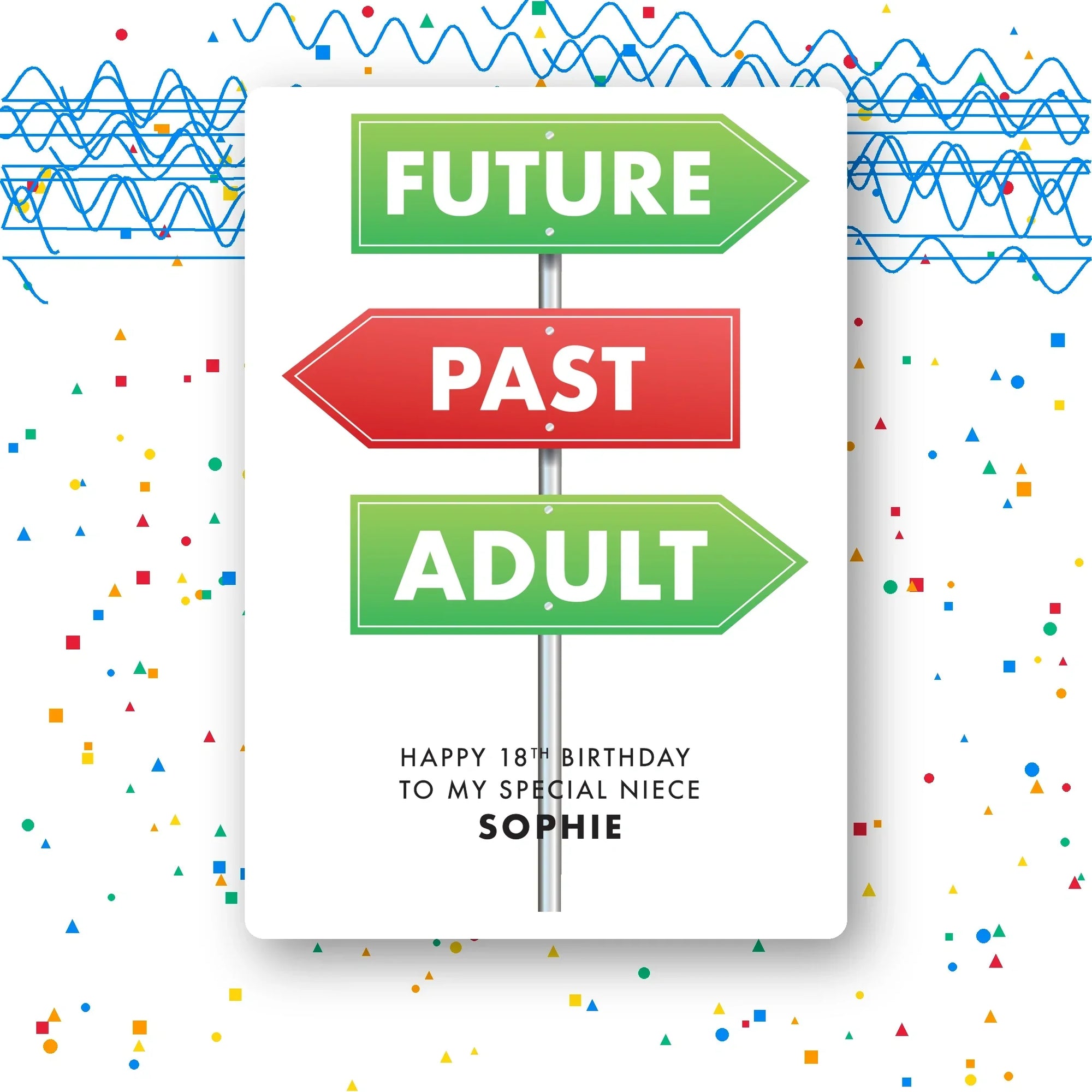 future past adult signpost niece personalised 18th birthday card