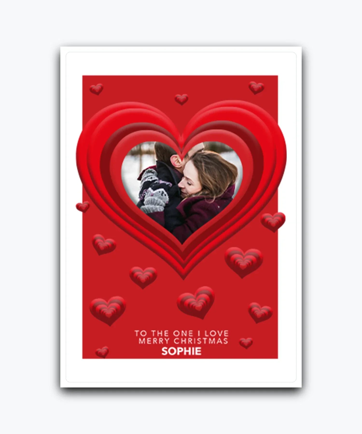 Custom Christmas card for partner with heart photo frame add‑name options; personalised & printed