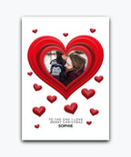 Custom Christmas card for partner with photo in red heart; personalised & printed; UK printed