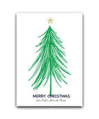 Personalised Christmas card with green tree and gold star; custom printed Christmas card