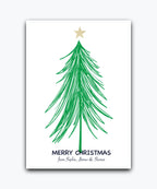 Traditional Christmas tree card with custom greeting—personalised with names; printed Xmas greeting