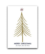 Personalised Christmas card with gold tree and star—add name & message; custom printed Christmas card