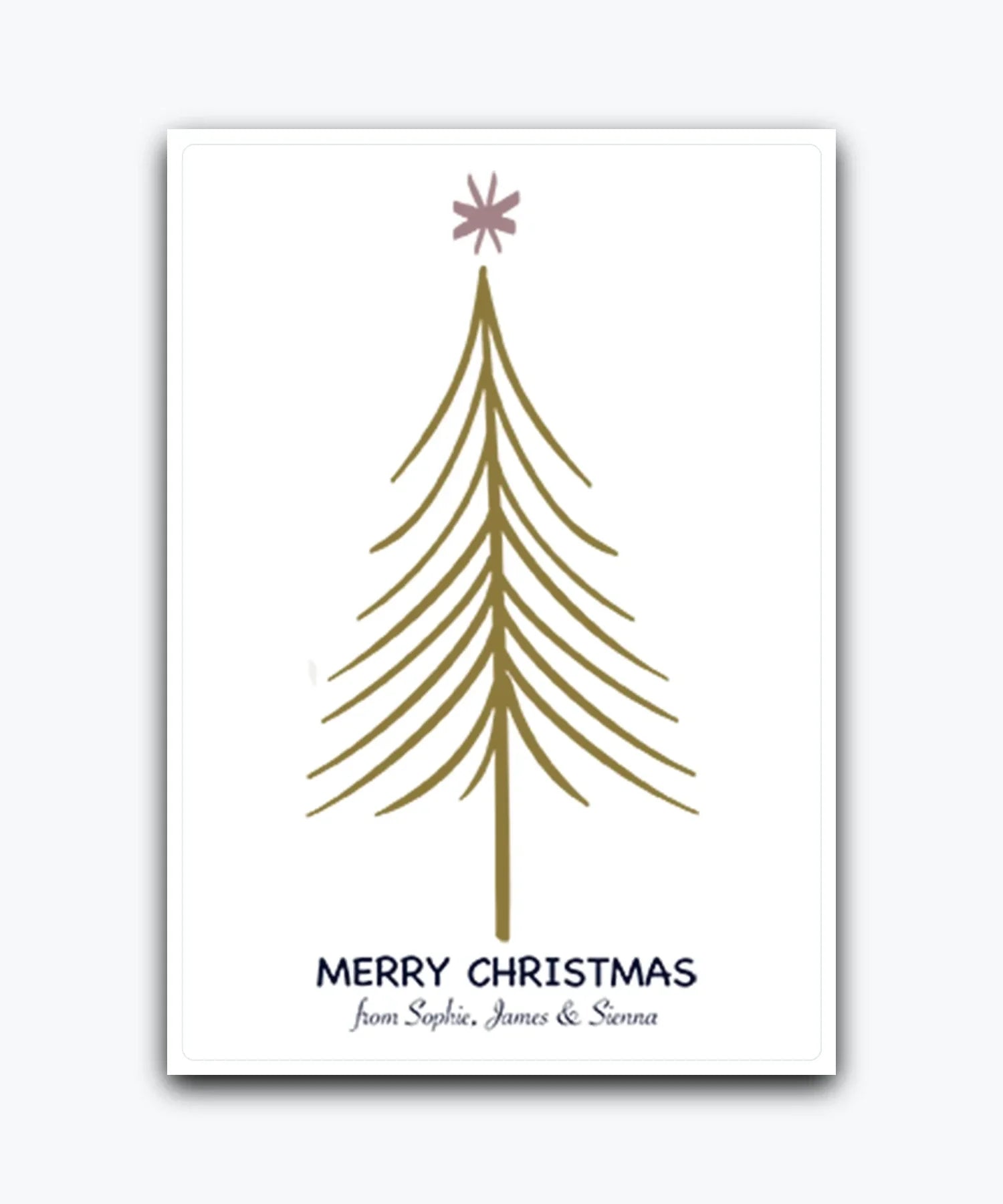 Elegant Xmas card with personalised greetings; printed Xmas greeting
