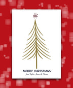 Custom holiday card with gold Christmas tree design; custom printed