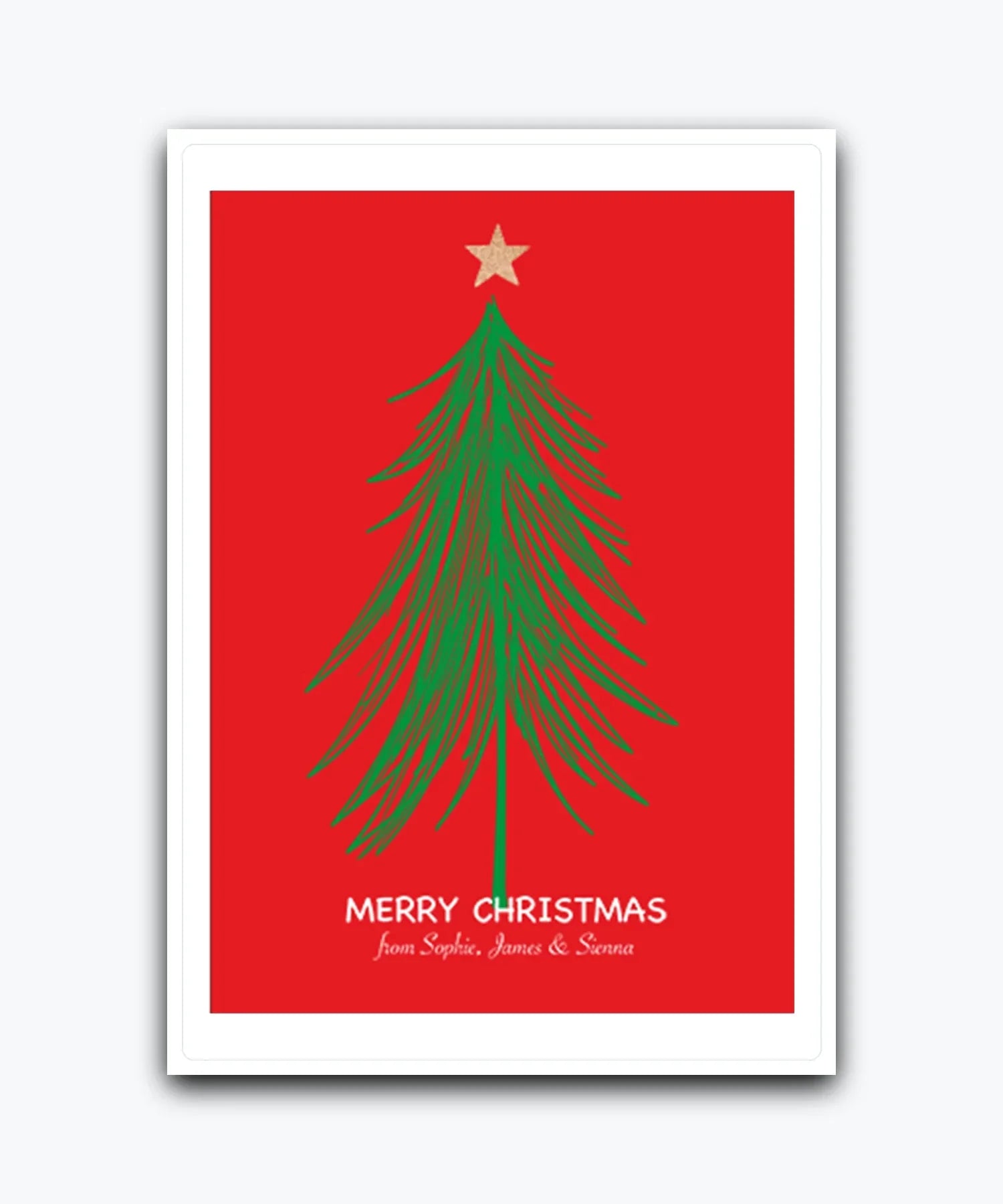 custom christmas card with gold star and names—personalised with names; printed greeting card