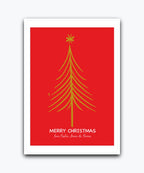 festive holiday greeting card with golden star—add your family name & greeting; printed