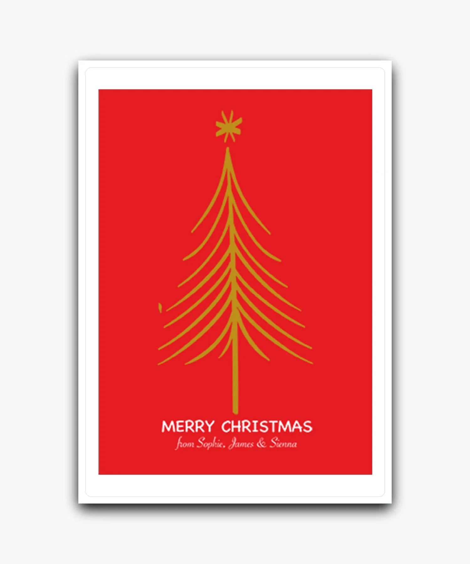 festive holiday greeting card with golden star—add your family name & greeting; printed