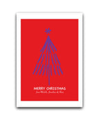 personalised christmas card with purple tree—add name & message; custom printed Christmas card