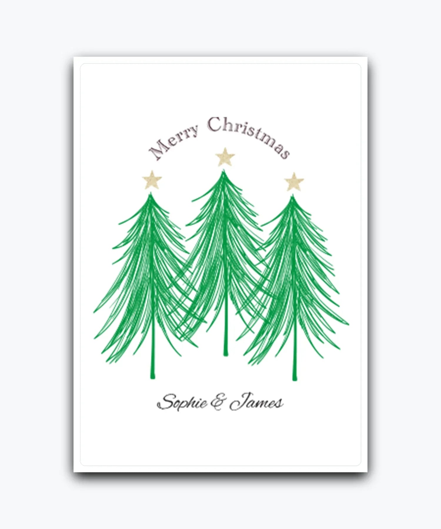 Elegant gold star Christmas card (emerald)—personalised with names; printed Xmas greeting