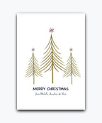 Elegant gold star Christmas card—personalised with names; printed Xmas greeting; UK printed
