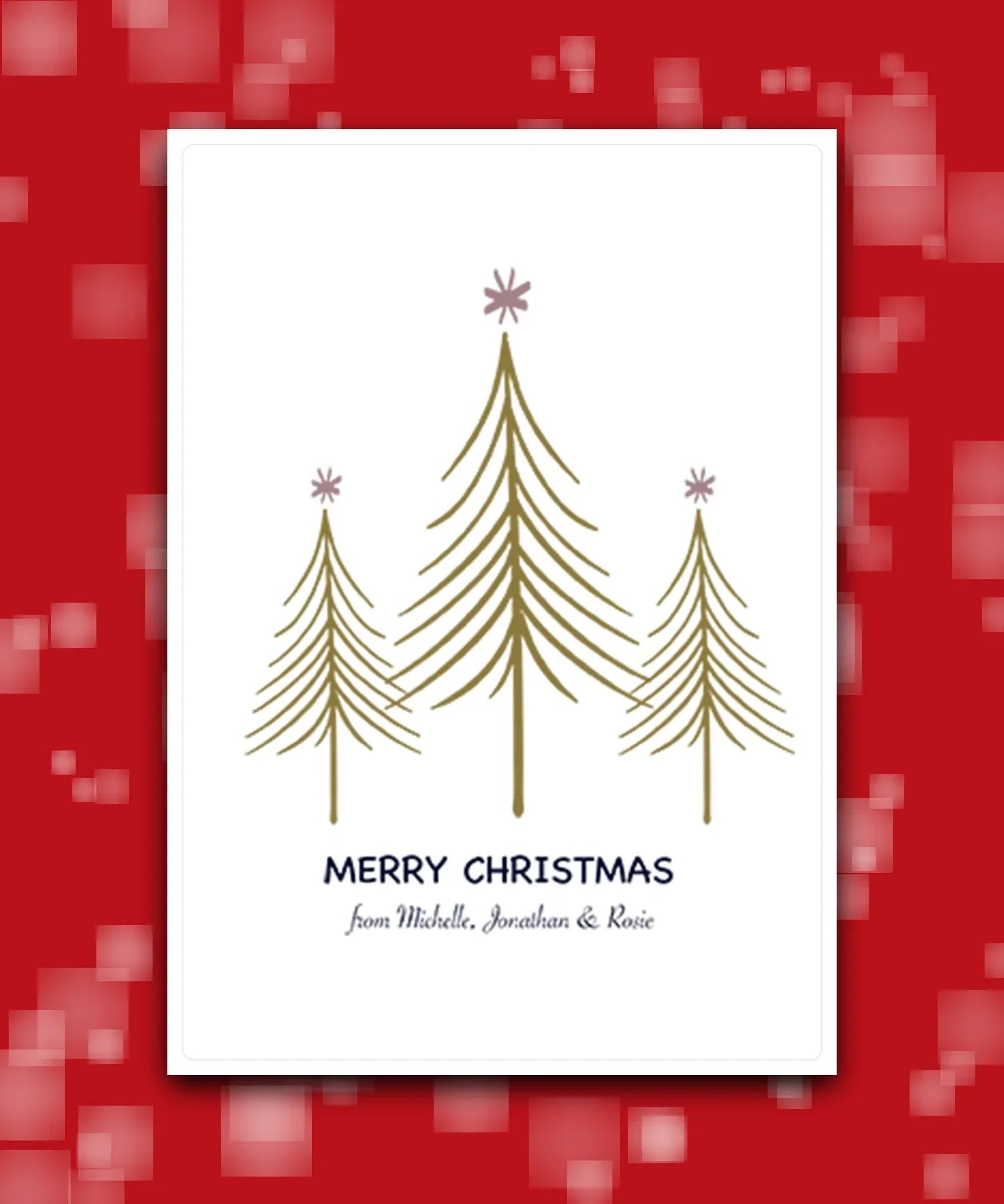 Luxury gold star personalised Christmas card—add surname & message; custom printed; UK printed