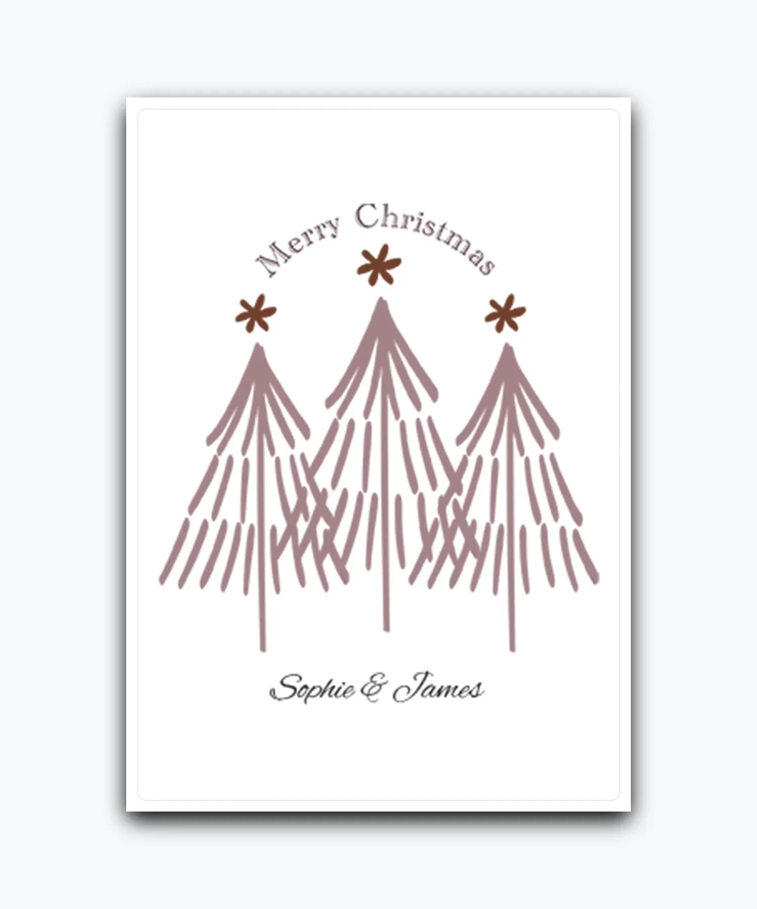 Pine forest Christmas card personalised—add names & greeting; printed Xmas card