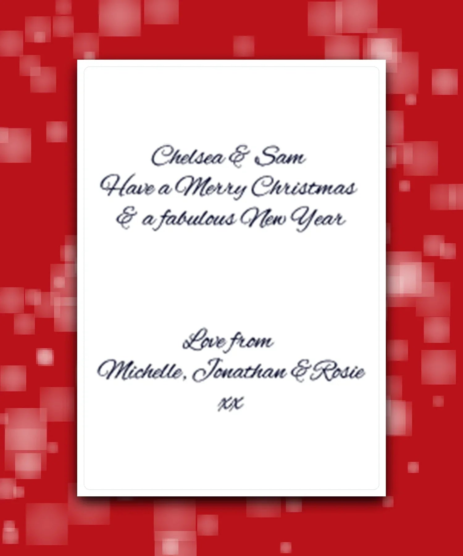 Personalised Xmas card (navy)—add‑name options & custom greeting; printed card