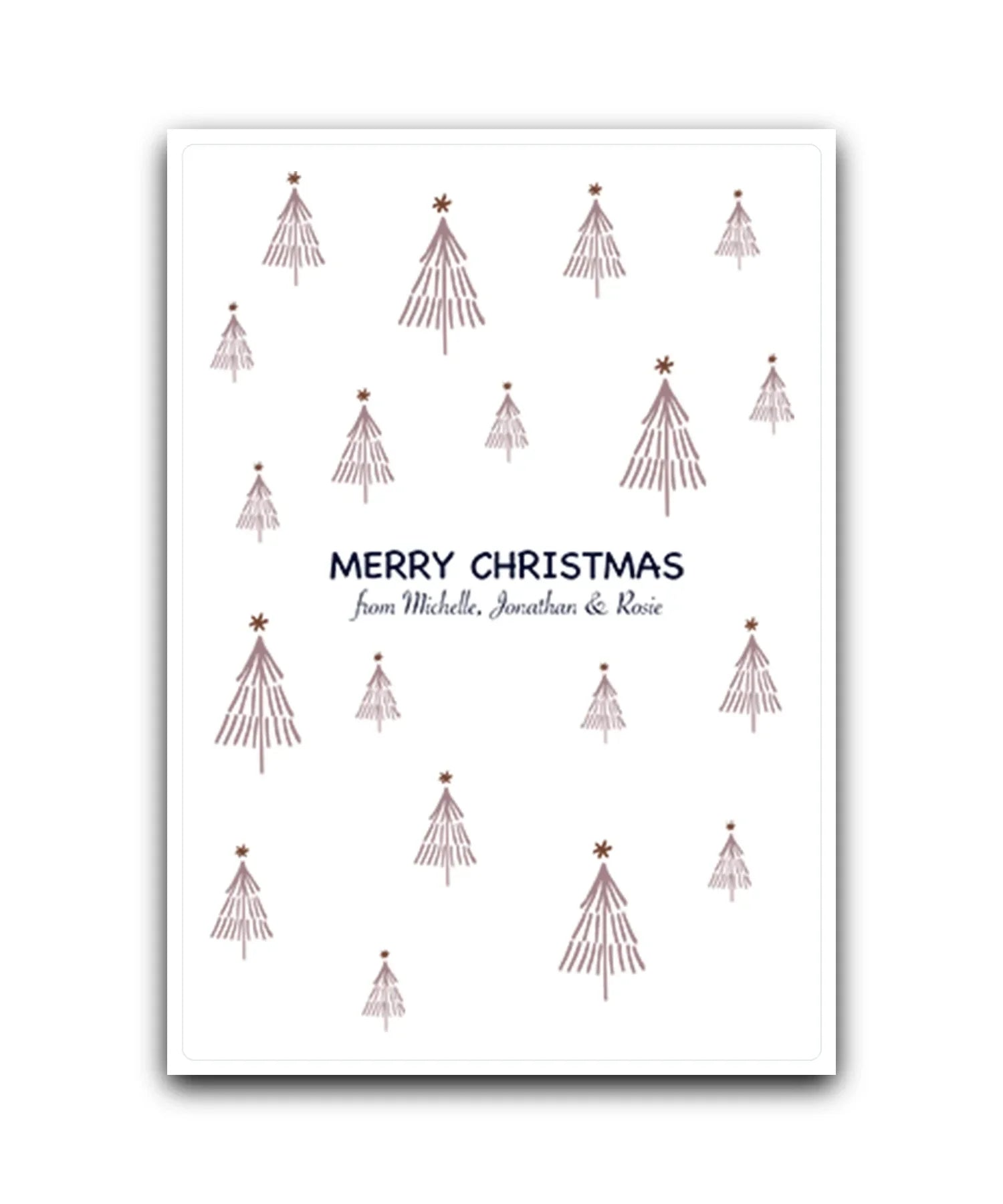 Geometric hills personalised Christmas card (cocoa)—add name & message; printed