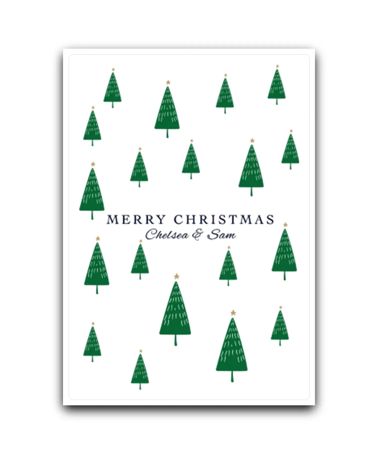 Winter forest personalised Christmas card—add name & message; custom printed; UK printed