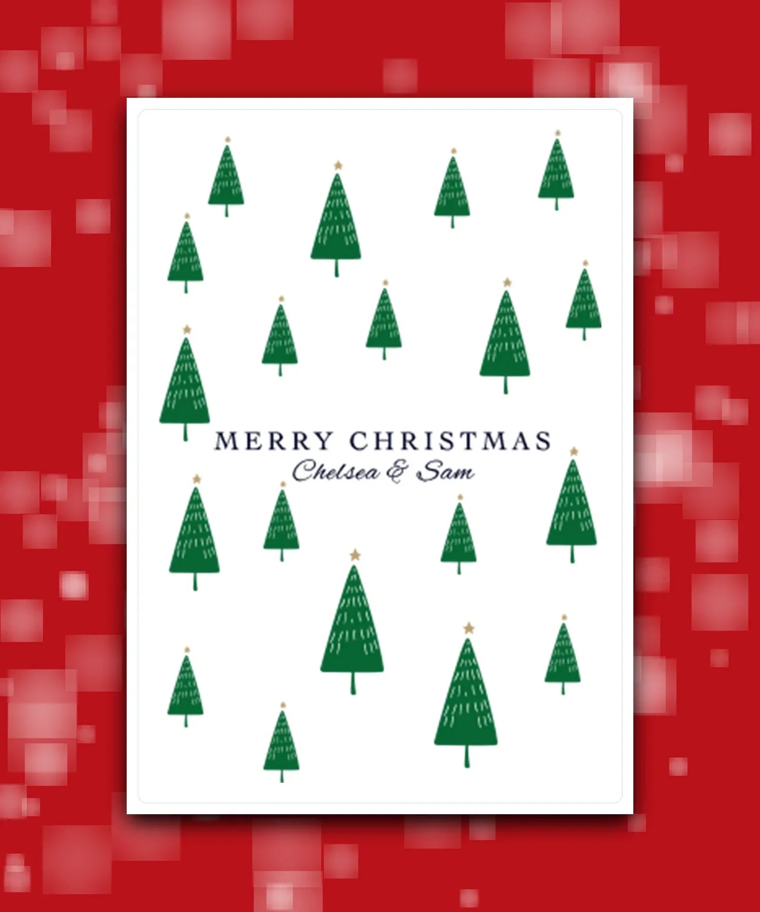 Woodland Christmas card personalised—custom text; printed Christmas greeting; UK printed