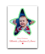 Photo upload personalised Christmas card—add your picture, names & message; custom printed Xmas card; fast dispatch