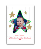 Photo upload personalised Christmas card (emerald)—add your picture, names & message; custom printed Xmas card